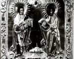 Ruski majstor: Apostoli Petar i Pavle XVIII v., tempera na dasci okovana pozlačenim limom, 30,5 X 26,3 X 2cm